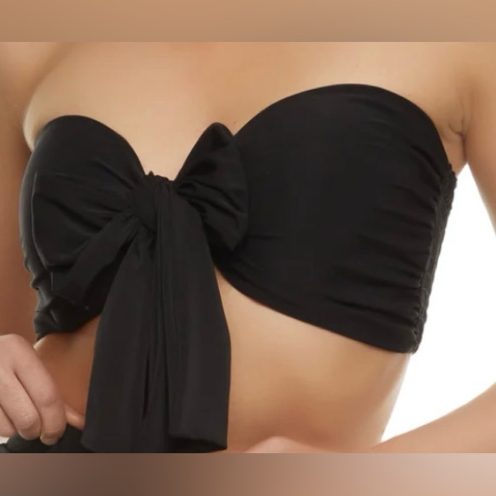 BLASHE Women Smocked Tie Front Bandeau Top, Black Size 2X